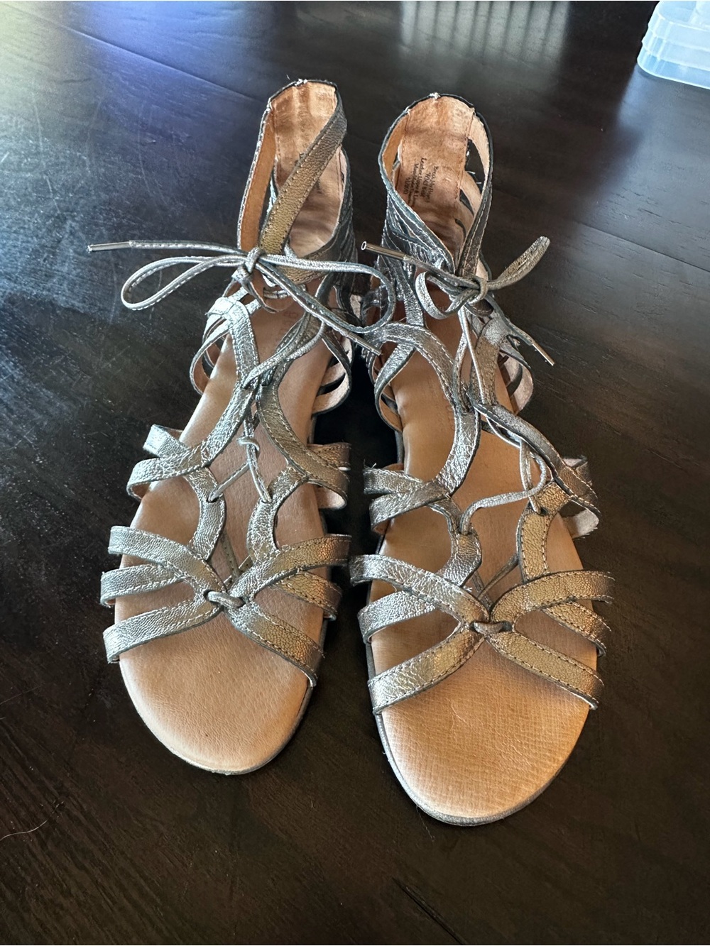 Gentle Souls-Break My Heart 3-Metallic Lace-Up Gladiator Sandals - Silver